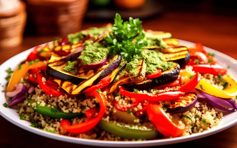 Salada Colorida com Quinoa e Legumes Grelhados